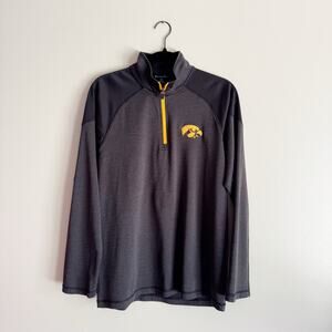 Champion Iowa Hawkeye Grey + Black Quarter Zip Pullover - Medium